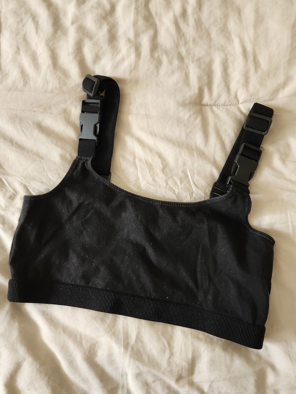 Black Buckle-Strap Crop Top/Bra